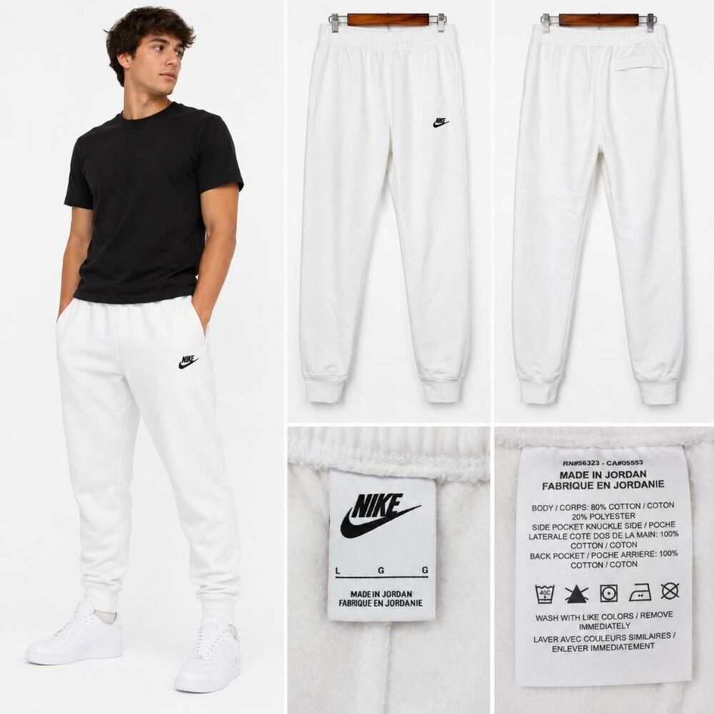Nike White Fleece Jogger Sweatpants Men's Large Logo